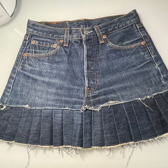 Levi’s Dresses & Skirts - Levi’s Blue Original 501 Pleated Bottom Hem Denim Mini Skirt Size 28x32